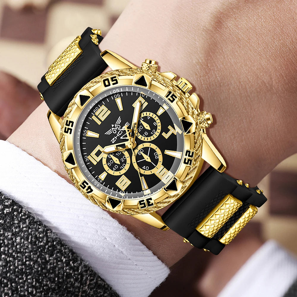 Men's Black Watch & Accessories Gift Set (4pcs)