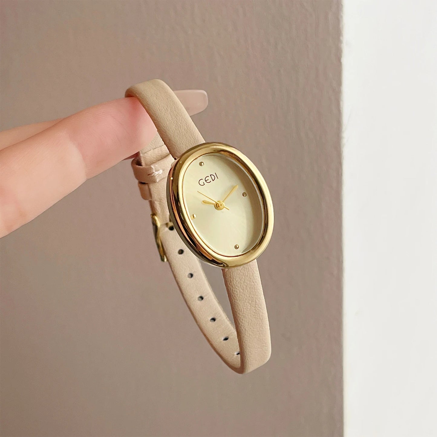 Oval Dial Leather Quartz Watch