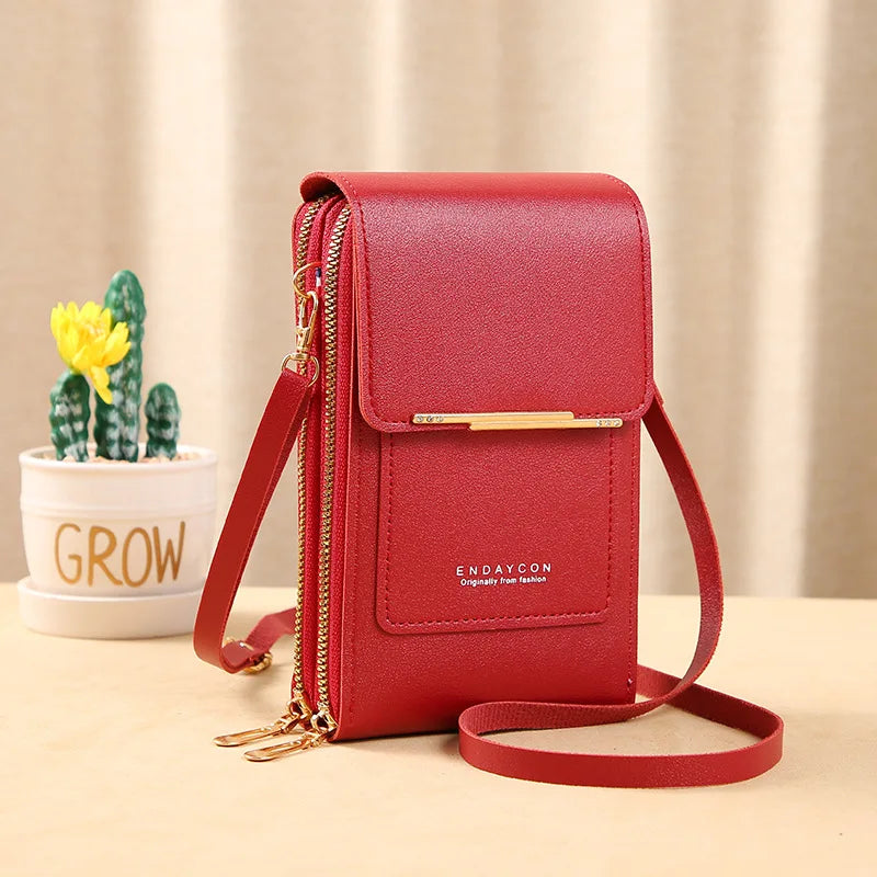 Touch Screen Leather Crossbody Wallet