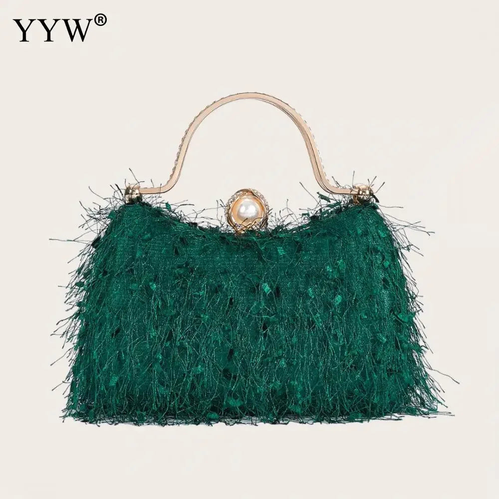 Women's Feather Tassel Nylon Evening Clutch