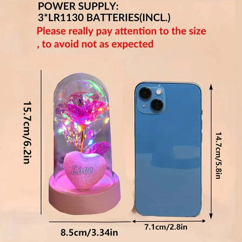 Glowing Rose Plastic Dome LED Decor Gift