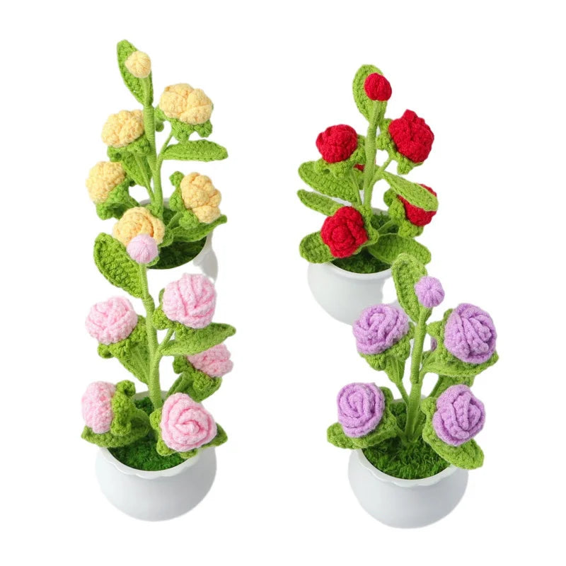Handmade Woven Rose Potted Desktop Decor
