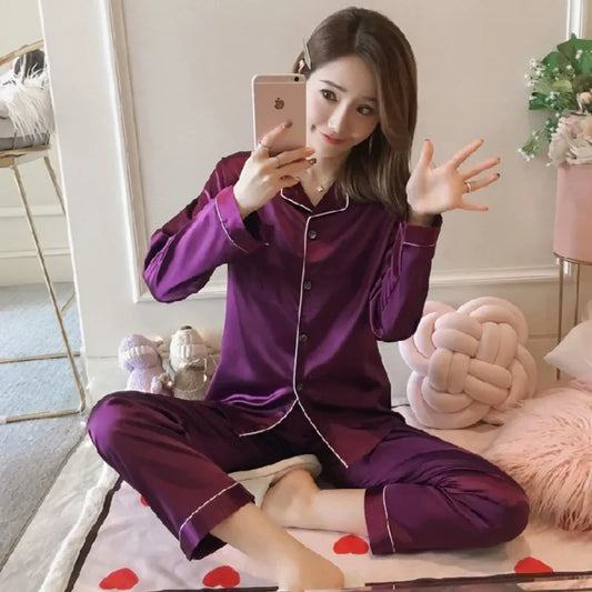 Ice Silk Cardigan Pajama Set