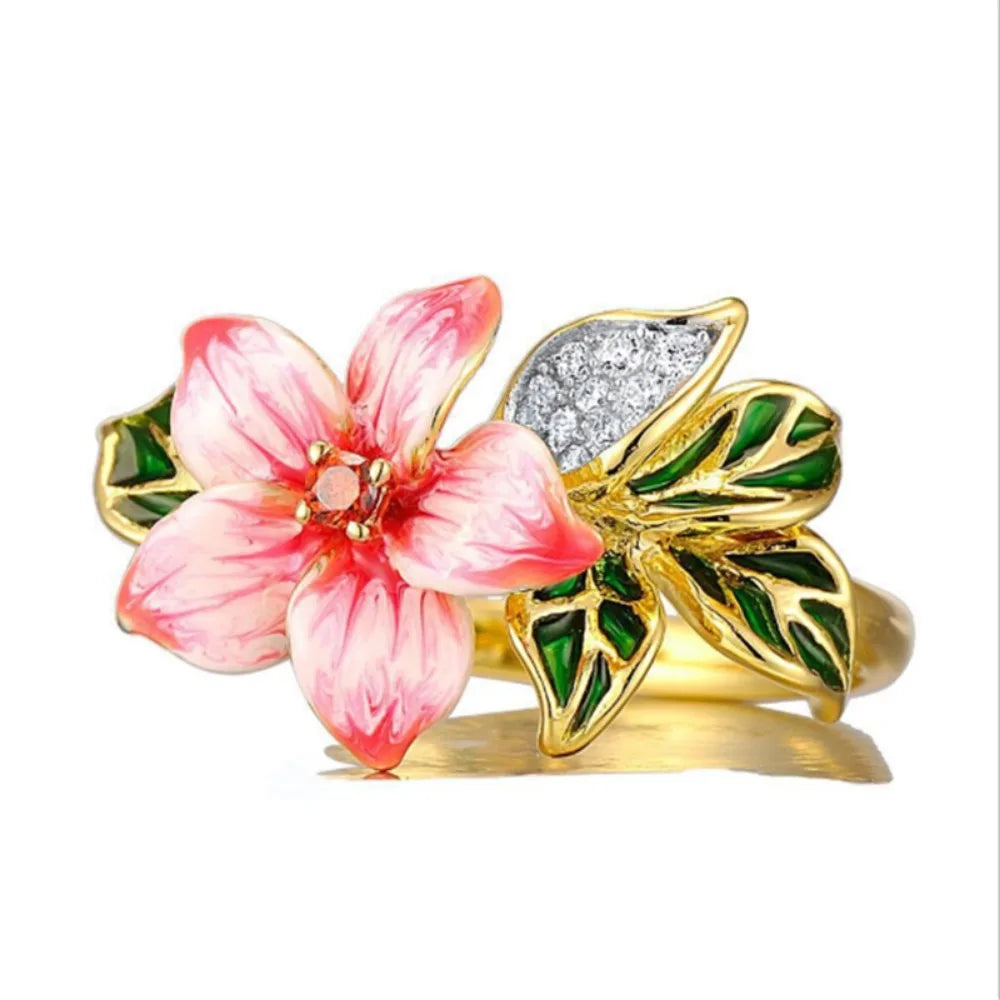 Flower Leaf Ring Earrings Set