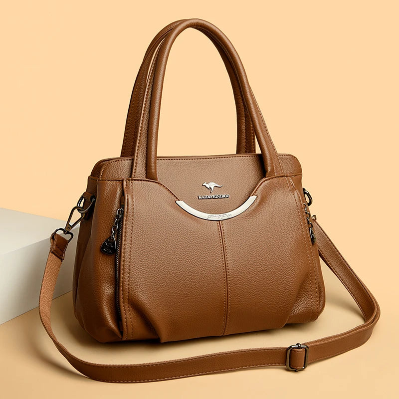 Soft Leather Multi-Pocket Tote Bag