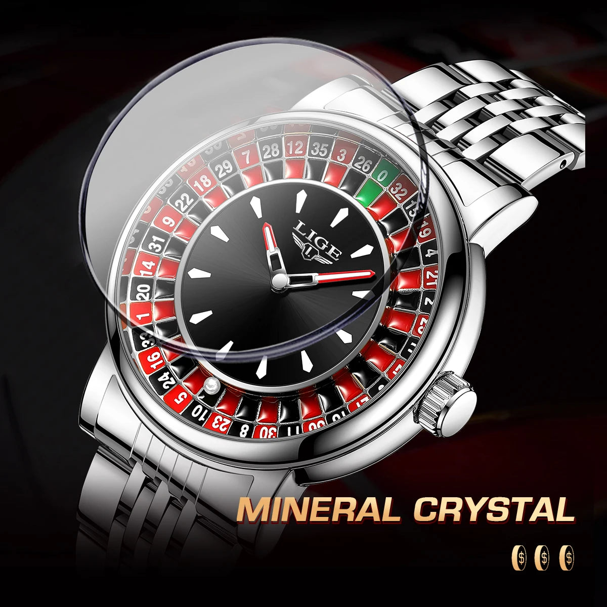 LIGE Men's Roulette Luminous Quartz Watch