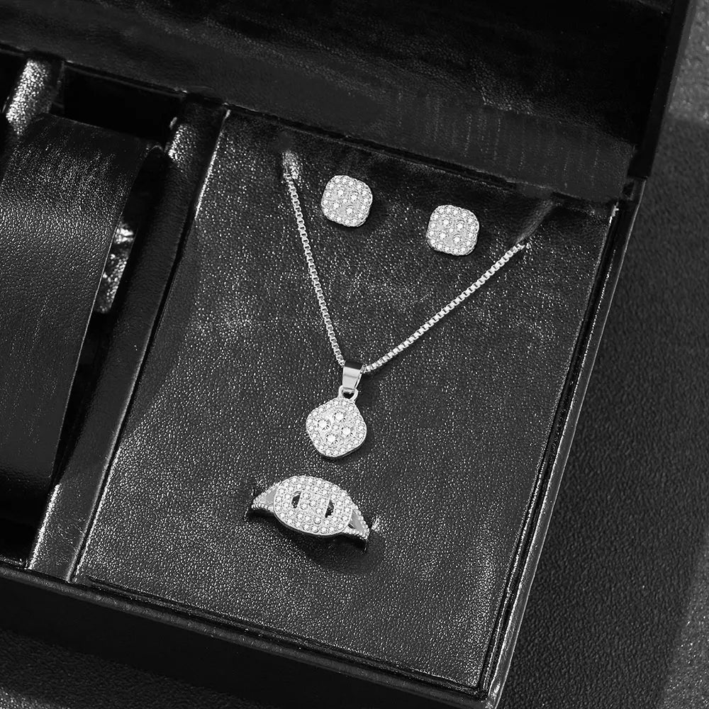 Cube Necklace Earring Ring Set