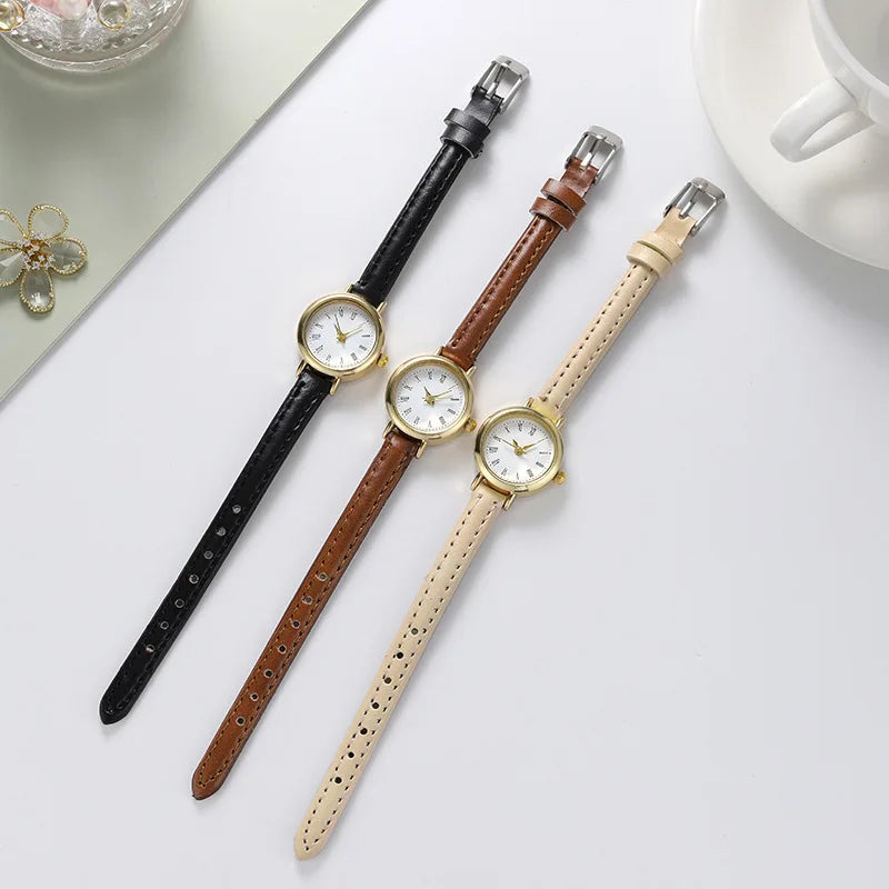 Small Round Dial Leather Watch