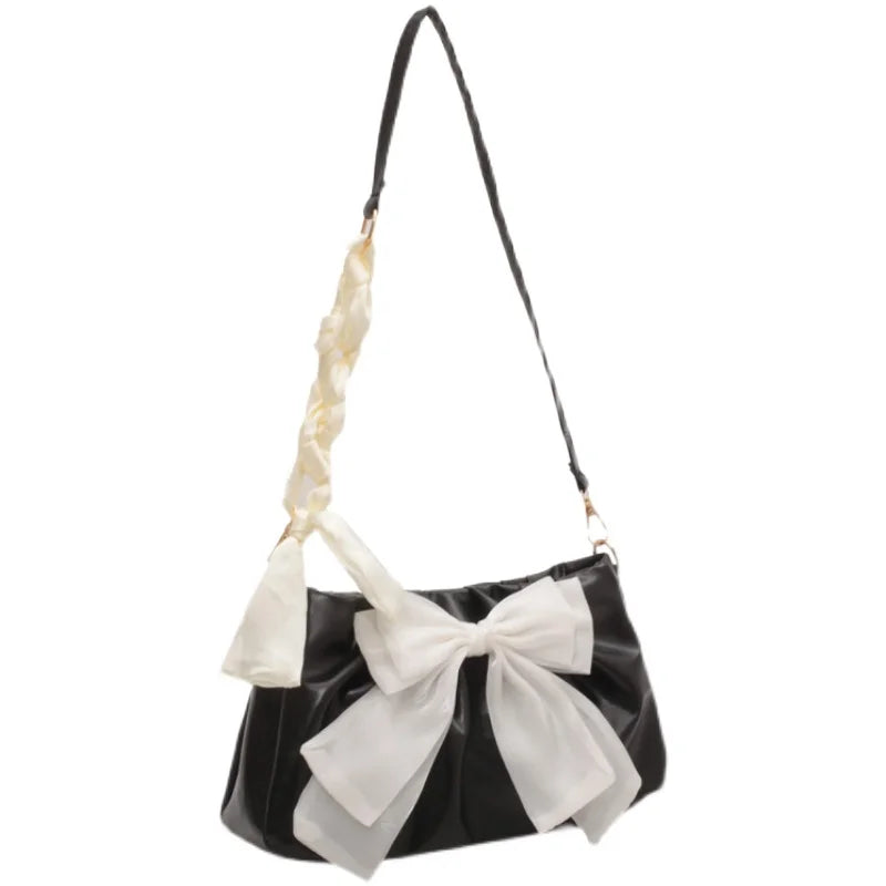 Bow Pleated Underarm Tote Bag