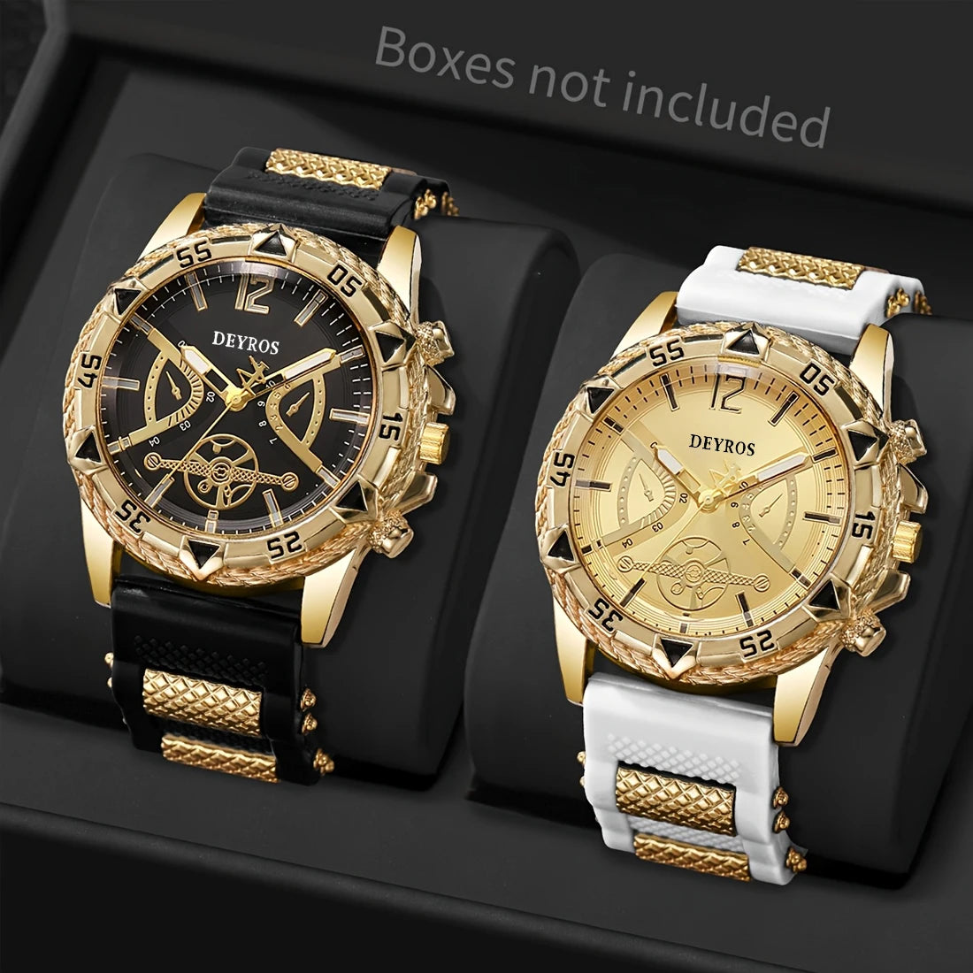 Men's Quartz Watch Set with Silicone Strap (2pcs)
