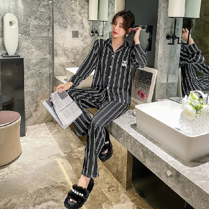 Women's Silk Print Cardigan Pajama Set