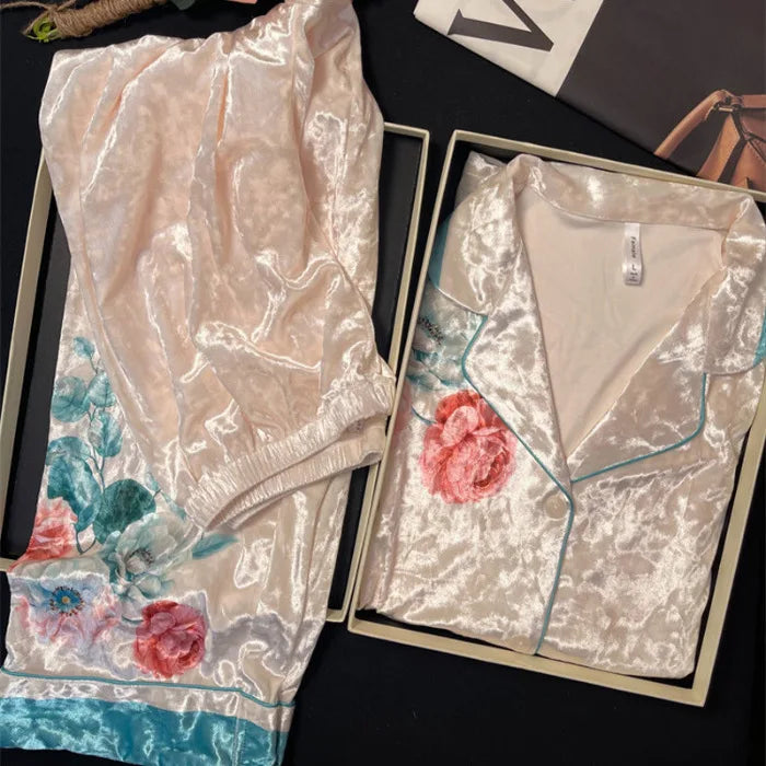 Women's Velvet Floral Pajama Set