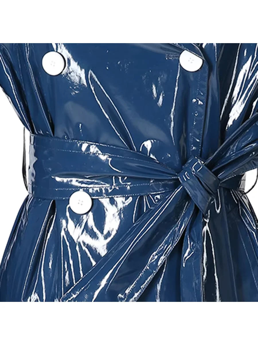 Women's Faux Leather Trench Coat Waterproof
