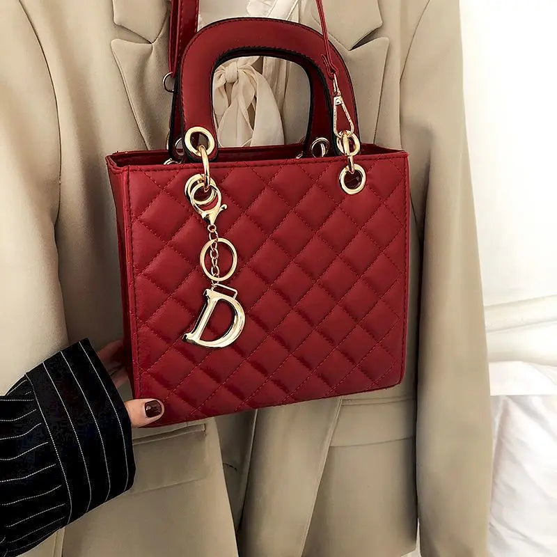Women's Diamond Grid Top-Handle Crossbody Bag