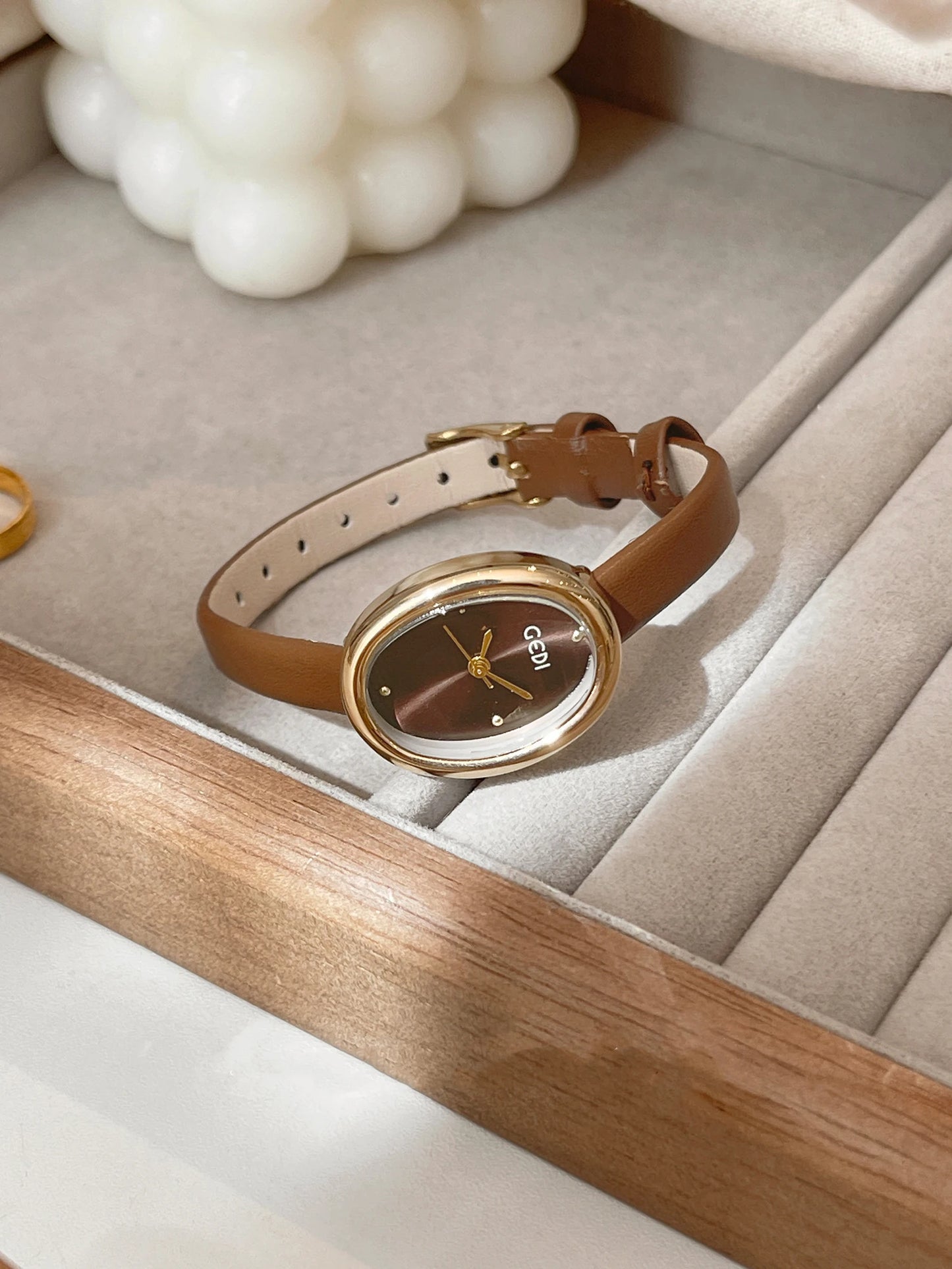 Oval Dial Leather Quartz Watch