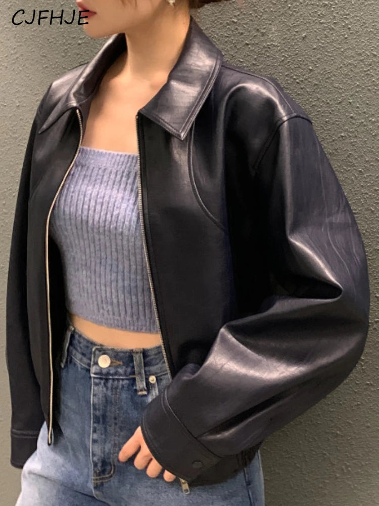 CJFHJE Cropped Leather Jacket