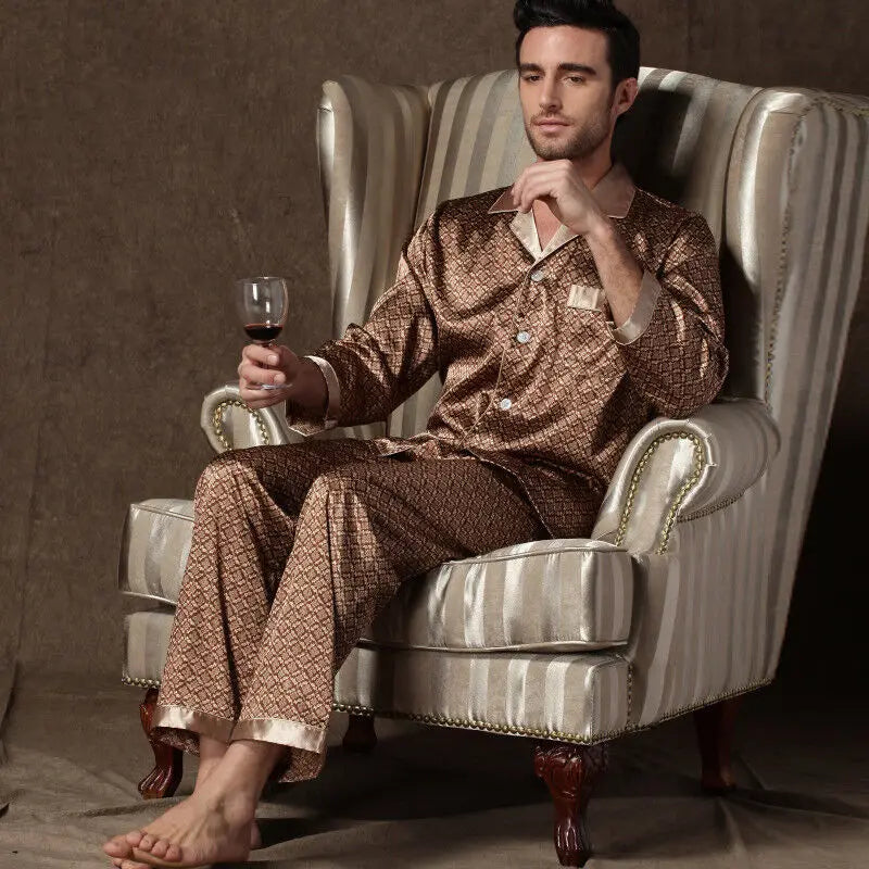 Men's Ice Silk Satin Pajama Set