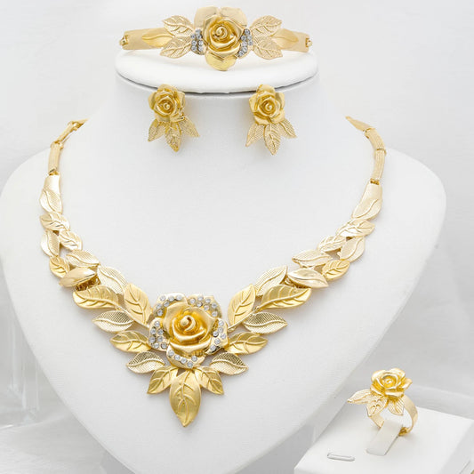 Gold Flower Pendant Jewelry Set
