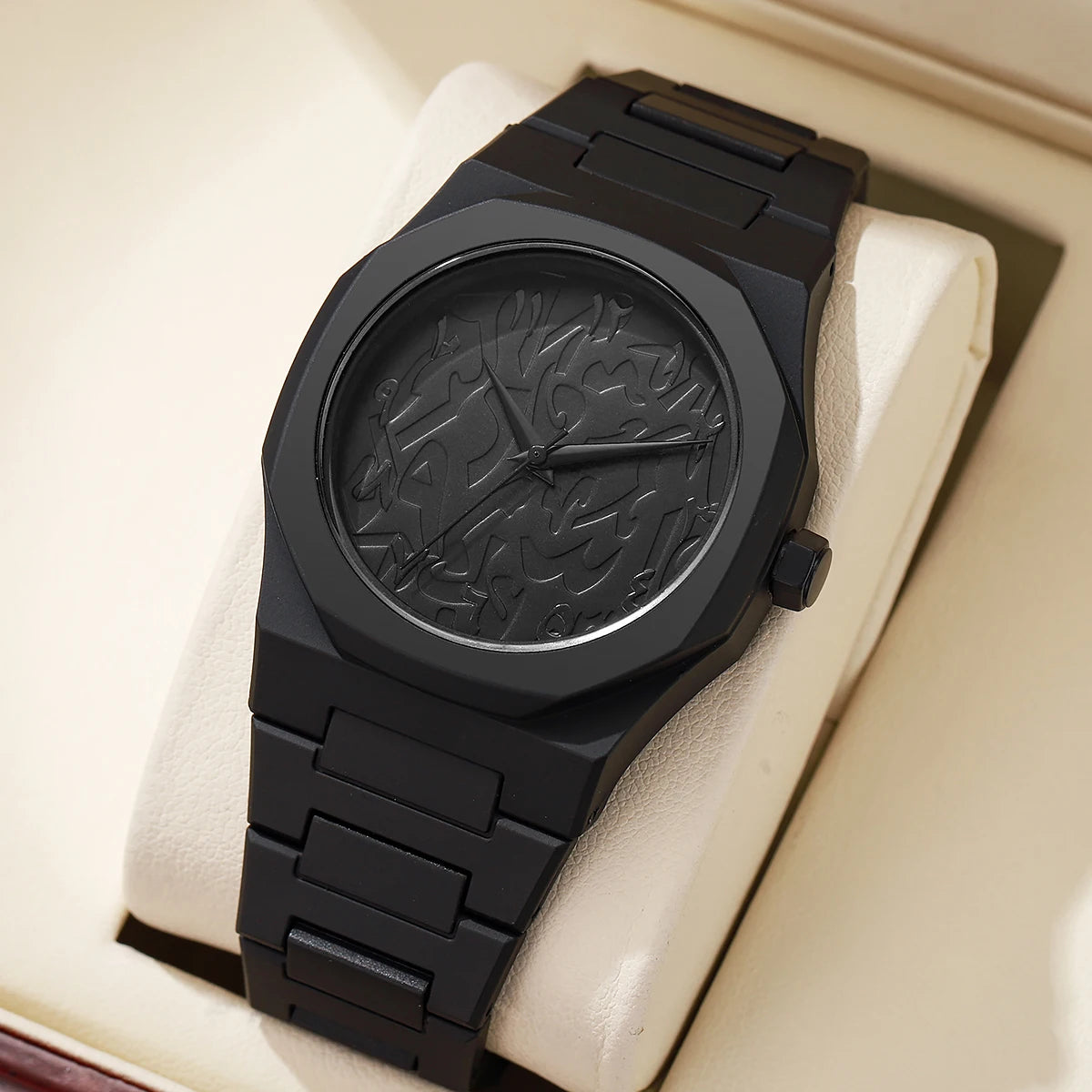 All-Black Arabic Dial Men's Sports Quartz Watch