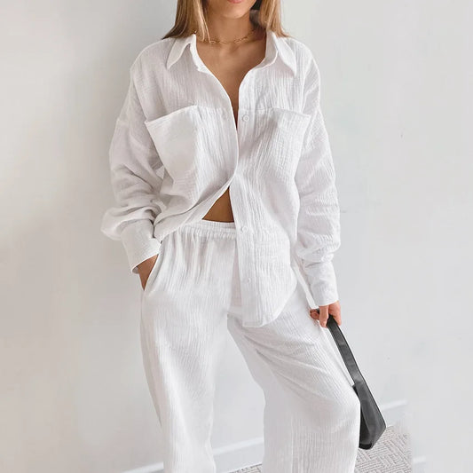 Women's Wide Leg Blouse Pajama Set