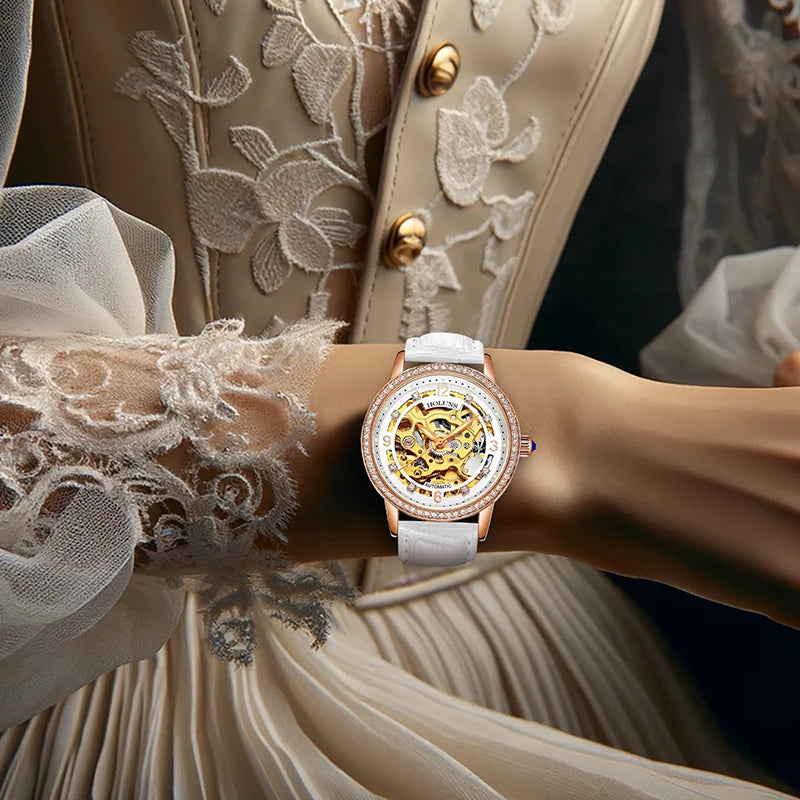 Women's Rose PU Leather Mechanical Watch