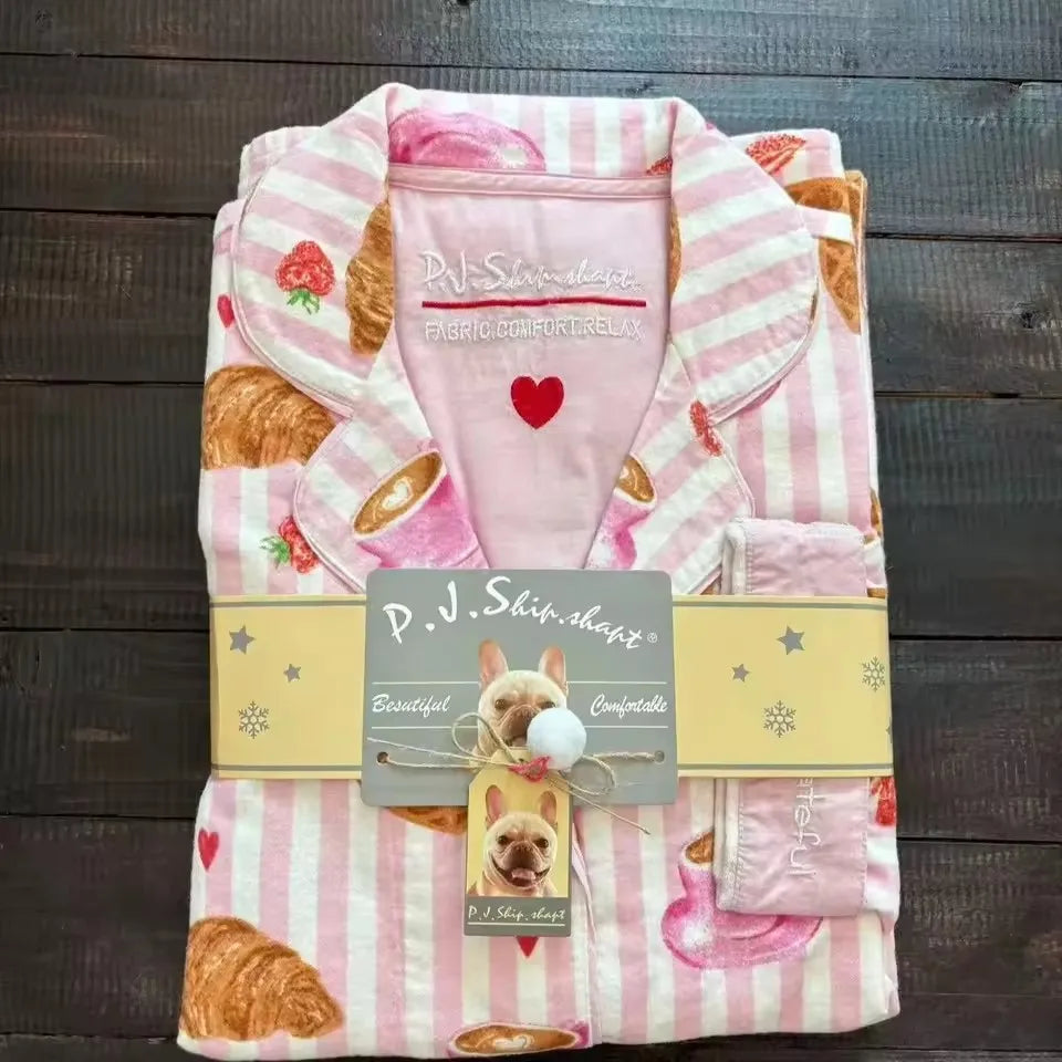 Fleece Cartoon Women Pajama Set
