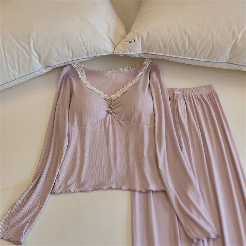 Women's Modal Pajama Set with Chest Cup