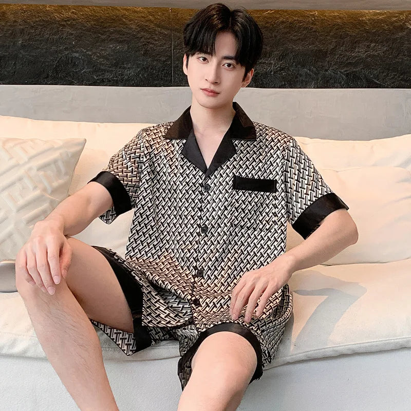 Men's Ice Silk Satin Pajama Set