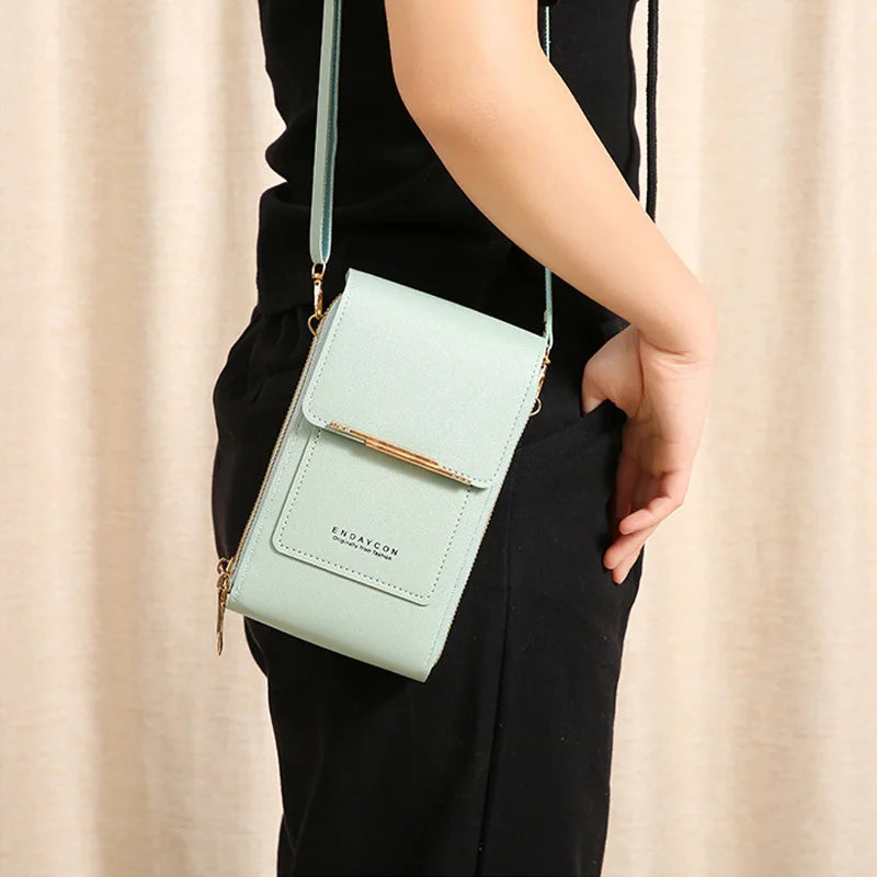 Touch Screen Leather Crossbody Wallet
