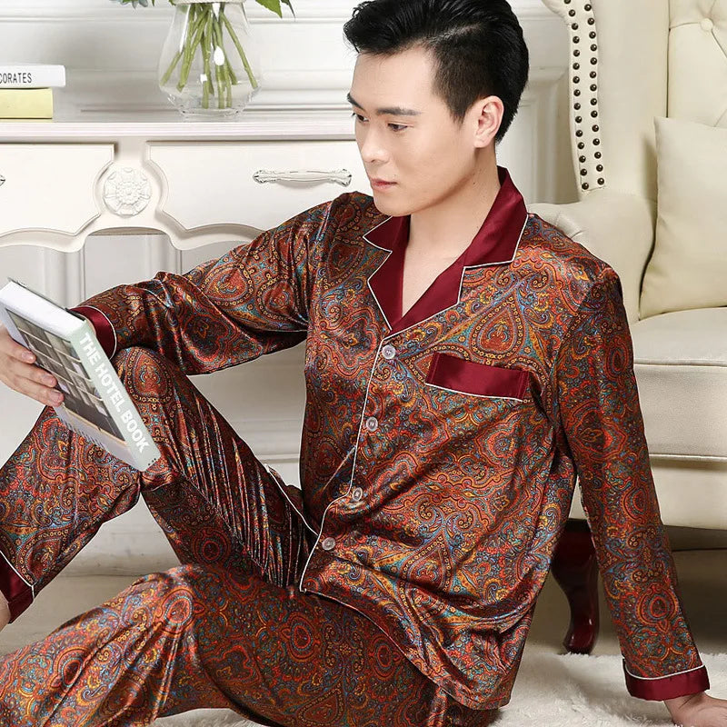 Men's Ice Silk Satin Pajama Set