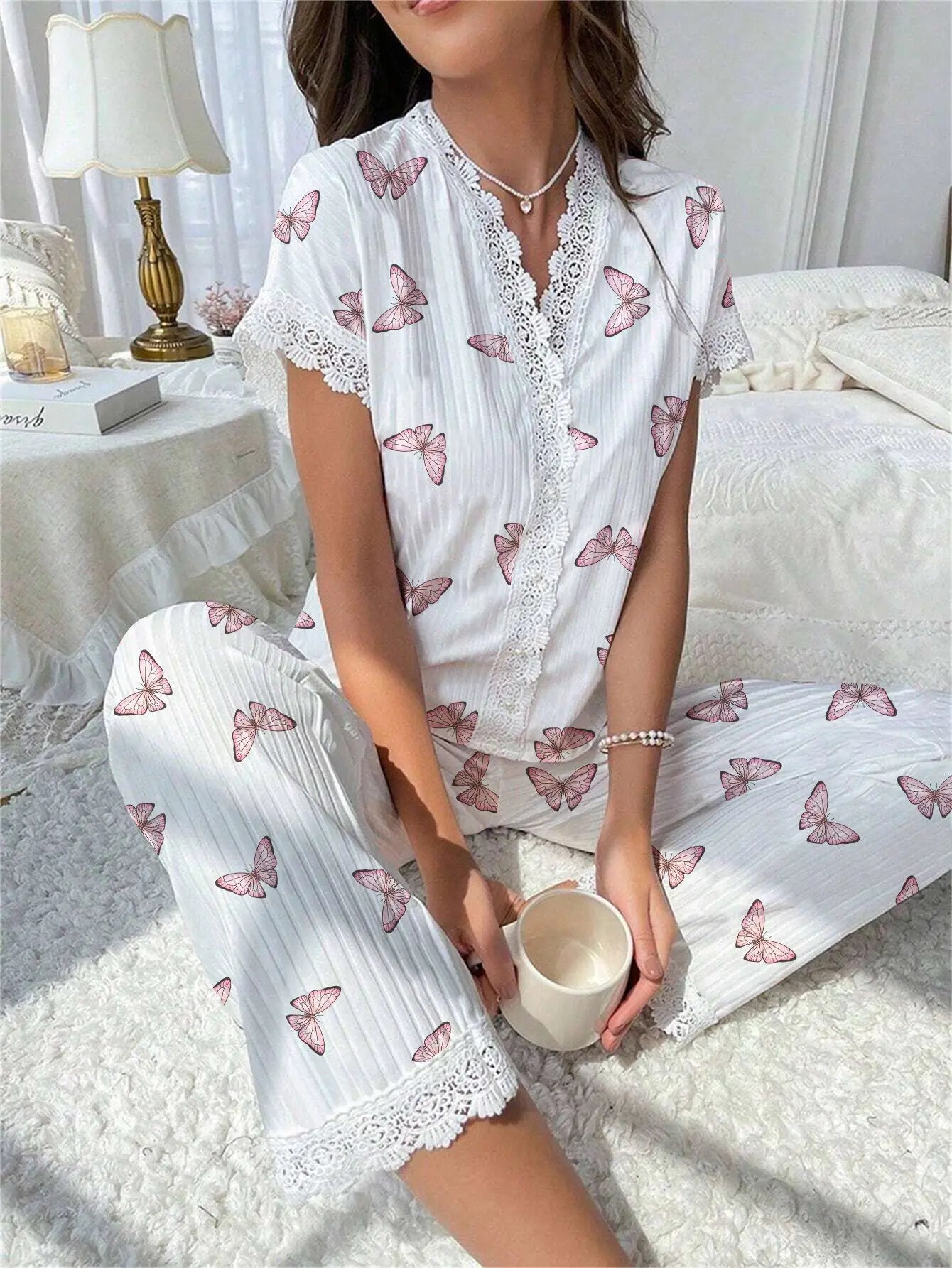 Women's Floral Short Sleeve Lounge Set