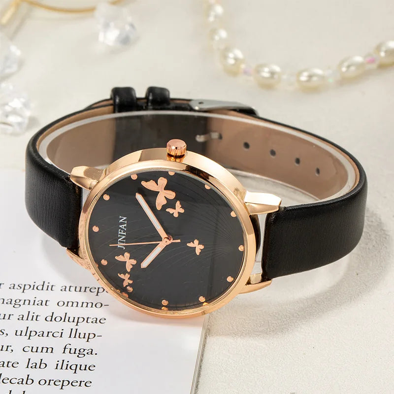 Butterfly Dial Leather Ladies Watch