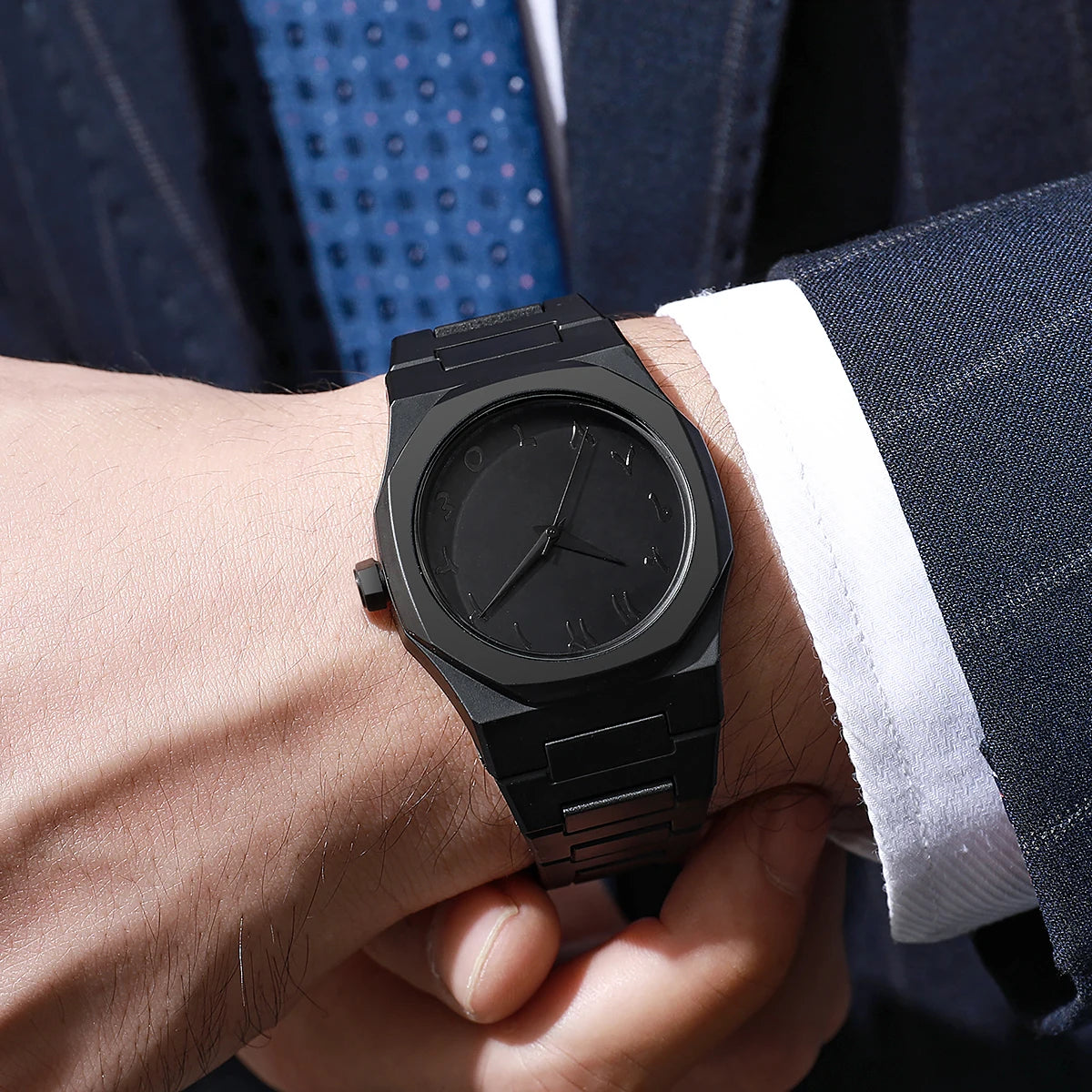 All-Black Arabic Dial Men's Sports Quartz Watch