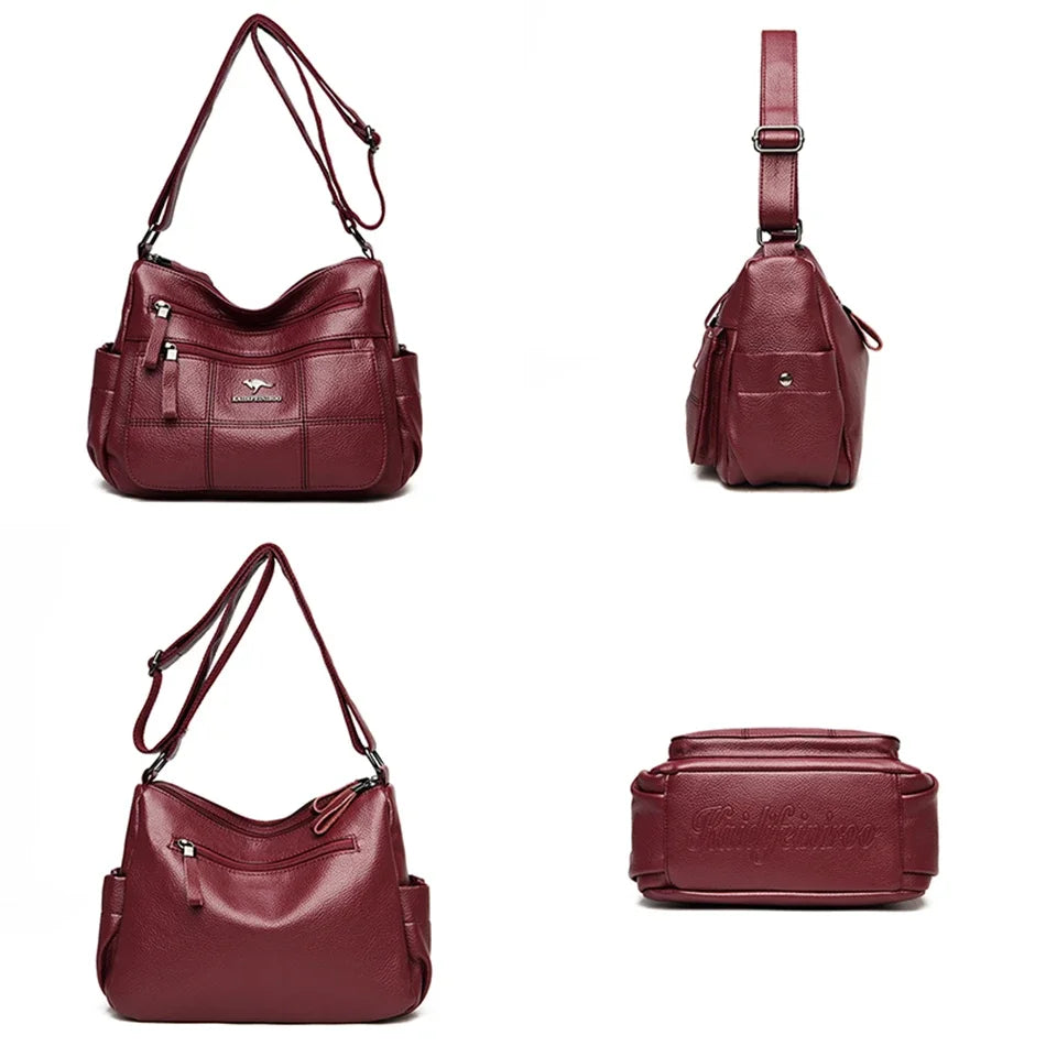 Women's Multi-Pocket Leather Crossbody Bag