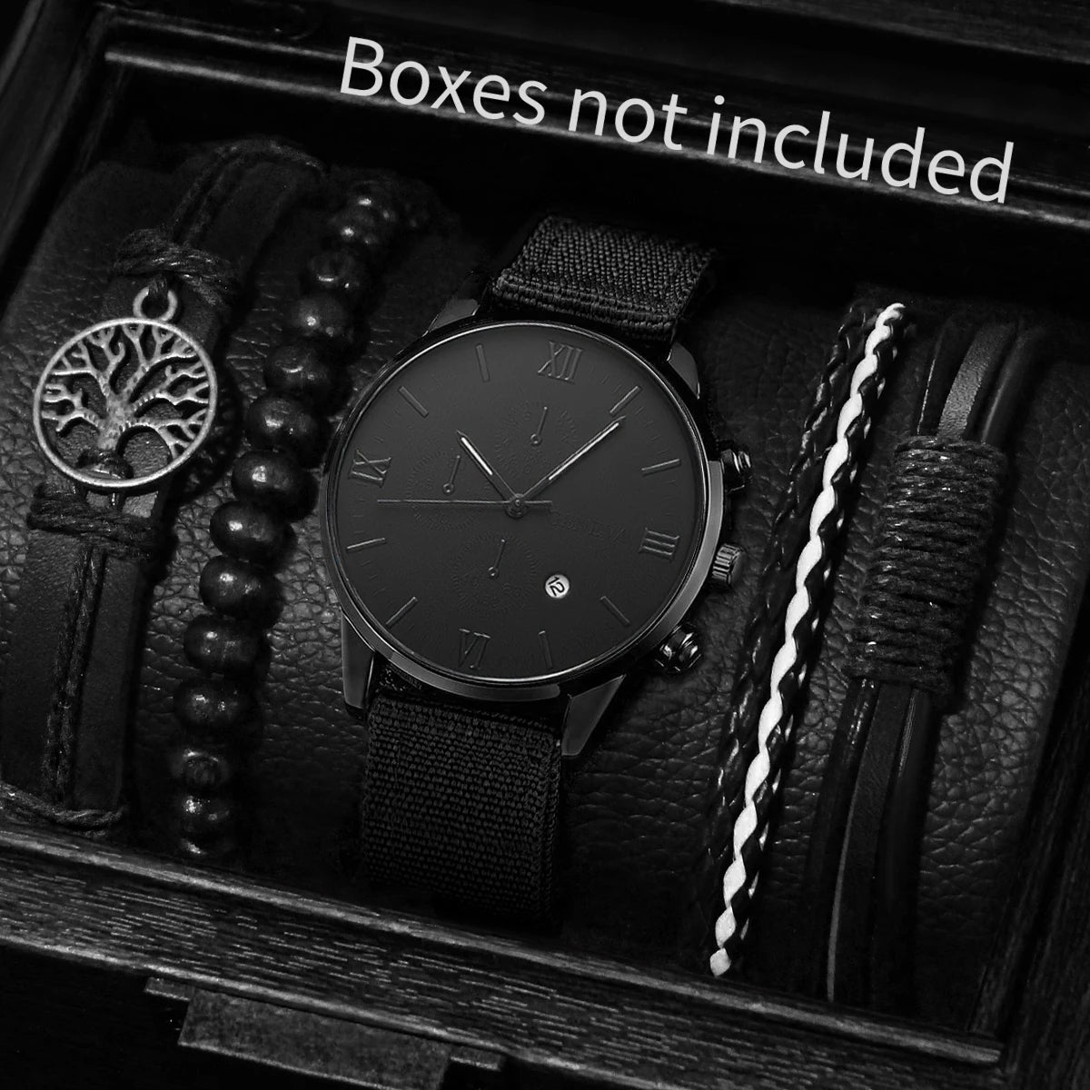 Men's Quartz Watch & Bracelet Set (4-5pcs)