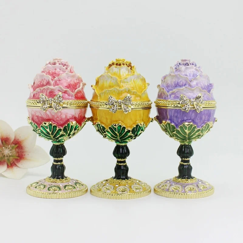 Enamel Rose Egg Trinket Storage Box Gift