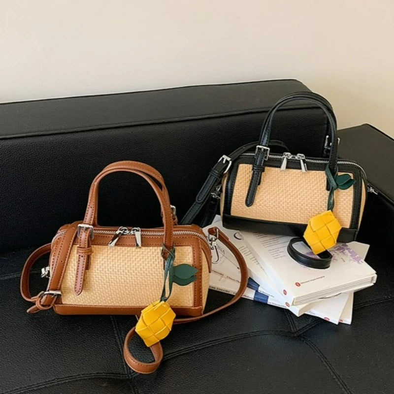 Woven Boston Crossbody Bag