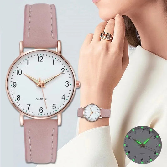 Women's Small Dial Leather Quartz Watch