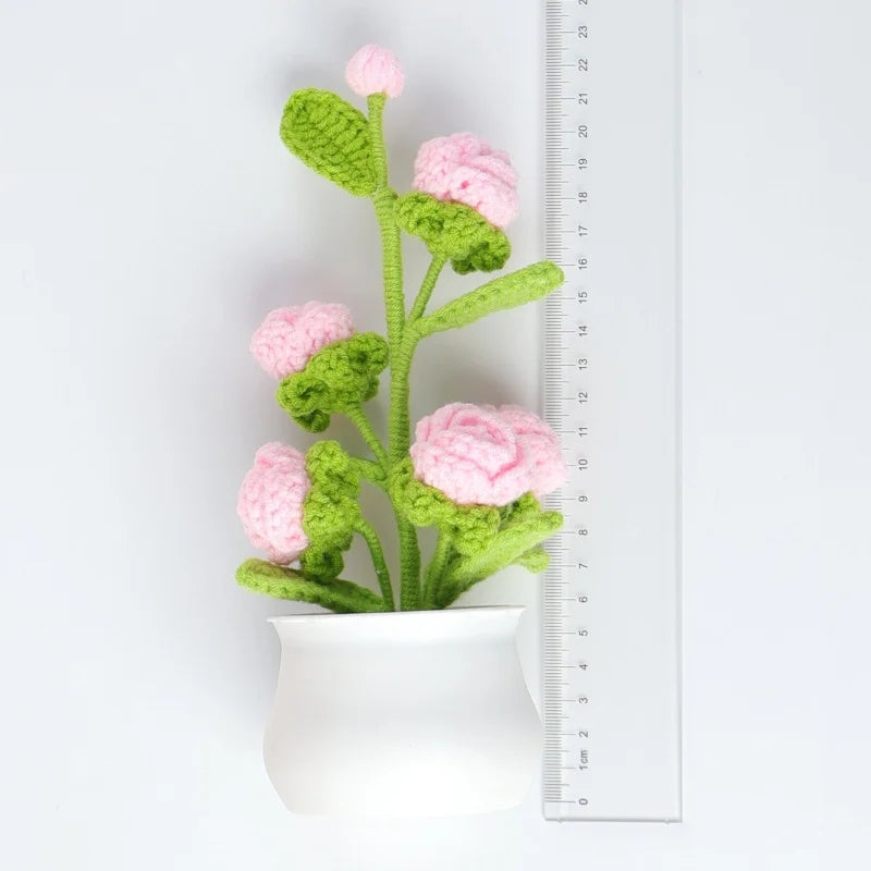 Handmade Woven Rose Potted Desktop Decor