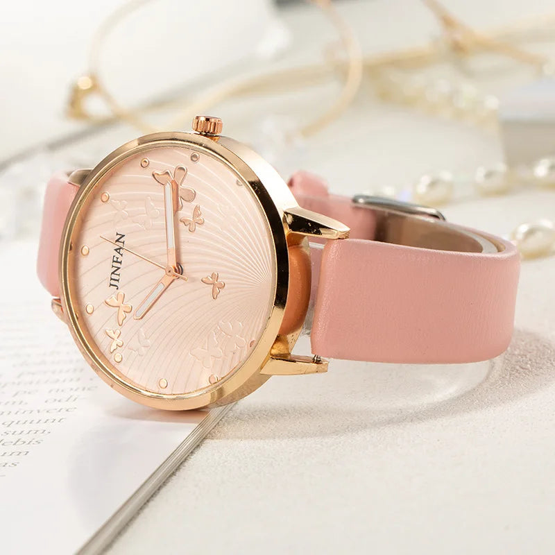 Butterfly Dial Leather Ladies Watch