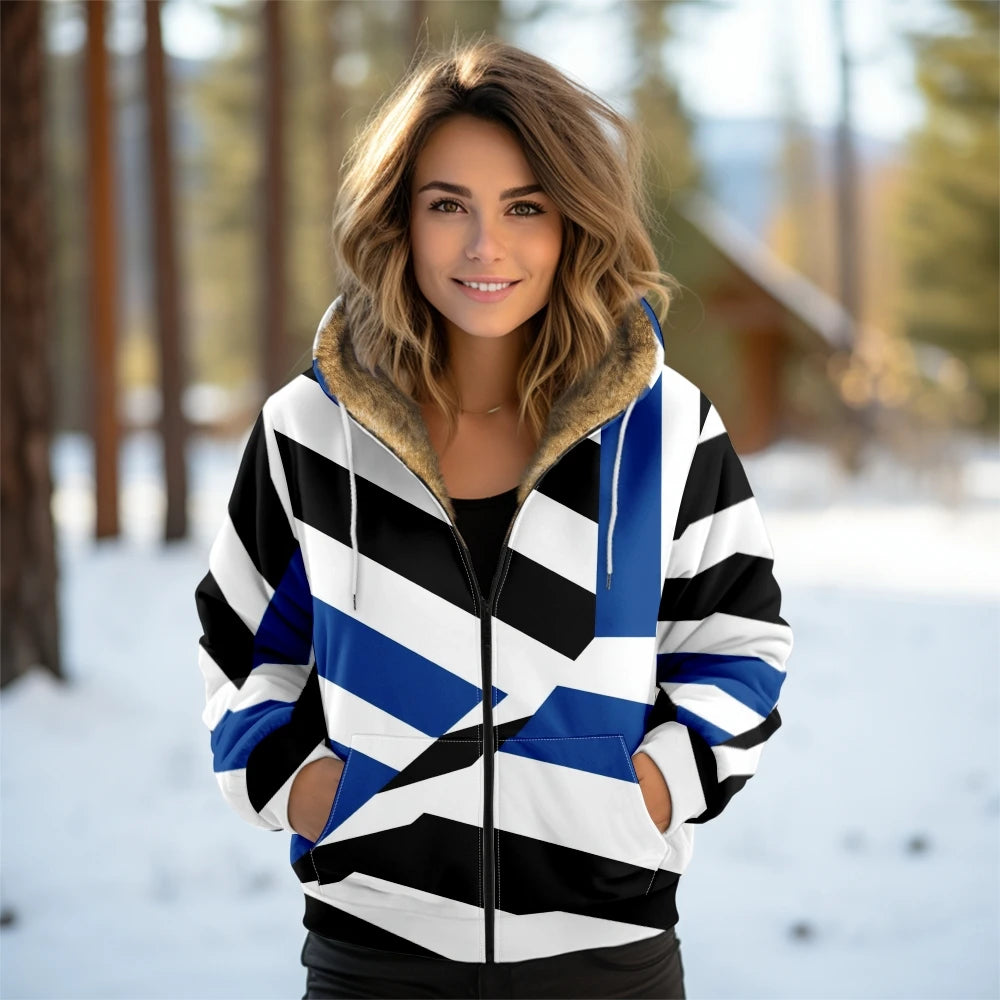 Women's Geometric Hooded Coat