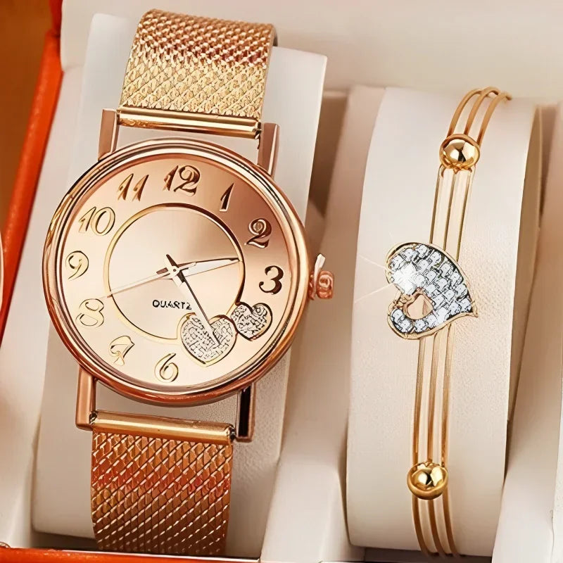 Rose Gold Heart Dial Ladies Watch