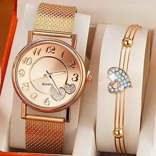 Rose Gold Heart Dial Ladies Watch