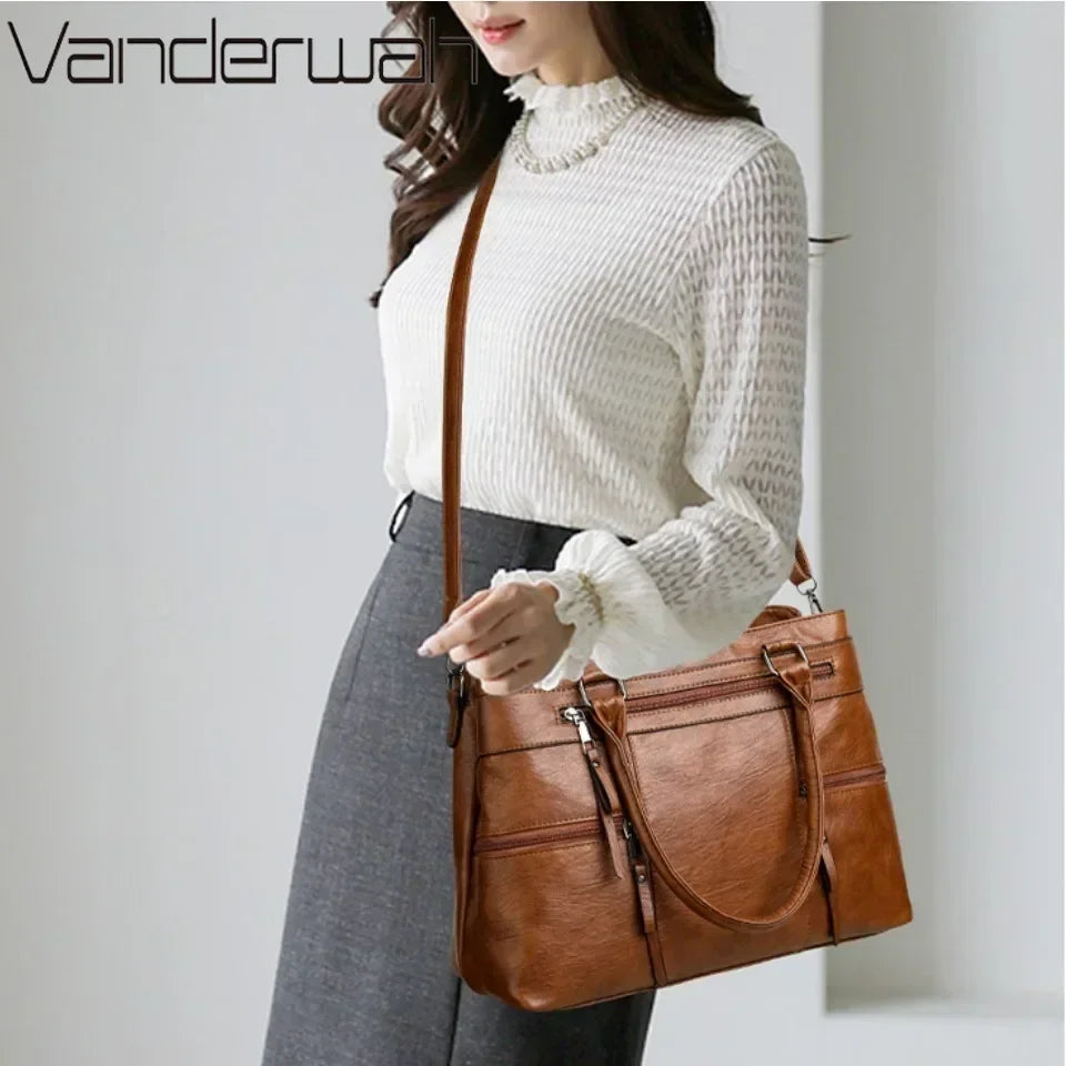 Leather Top-Handle Crossbody Tote