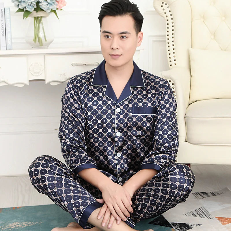 Men's Ice Silk Satin Pajama Set