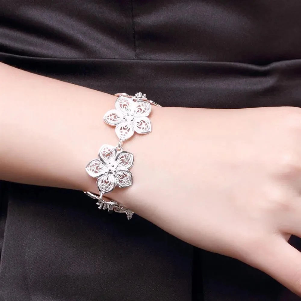 Women's S925 Silver Flower Jewelry Set