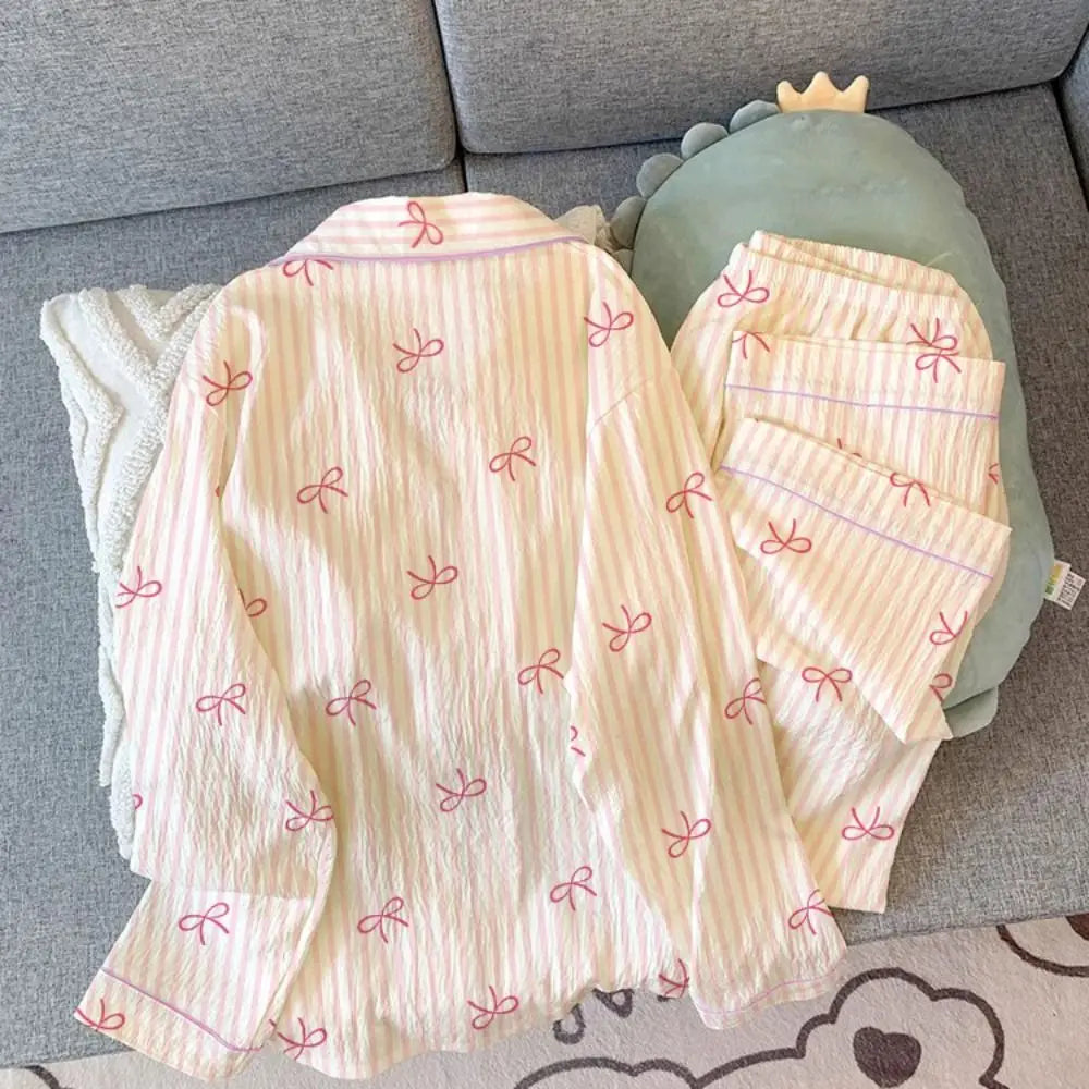 Women's Stripe Bow Sweet Pajama Set