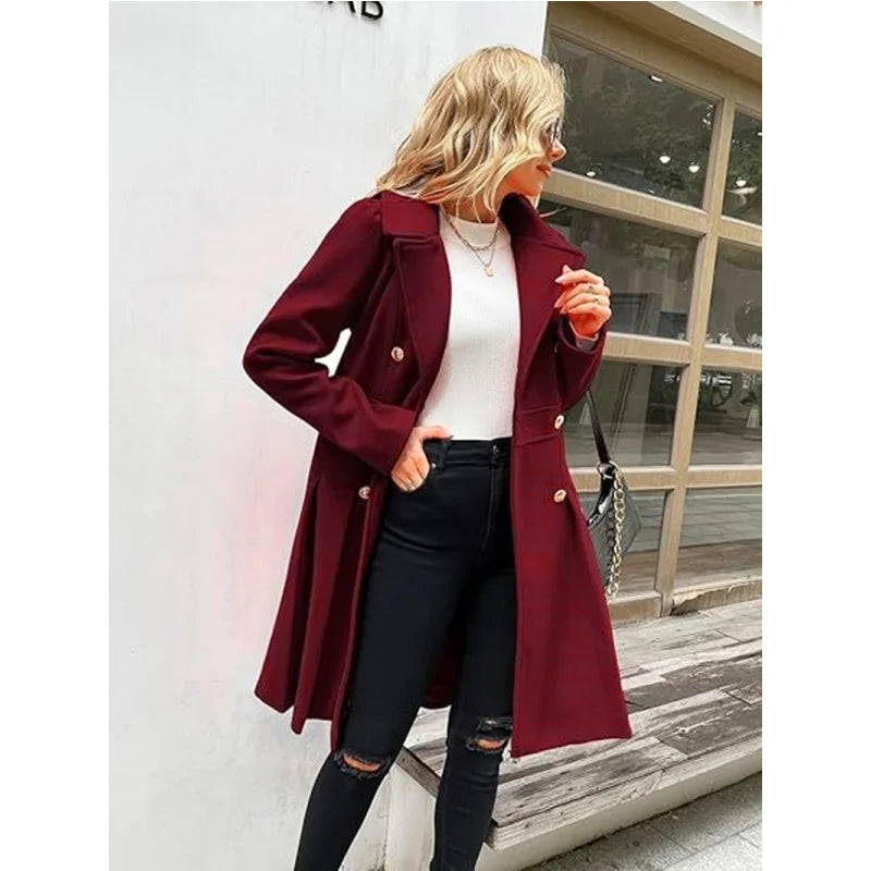 Woolen Double-Breasted Women Coat