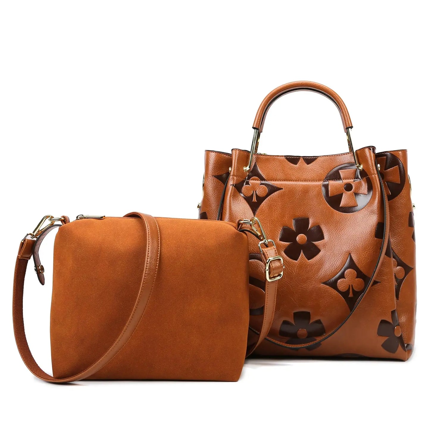 Women's Embossed Leather Bucket Tote Bag