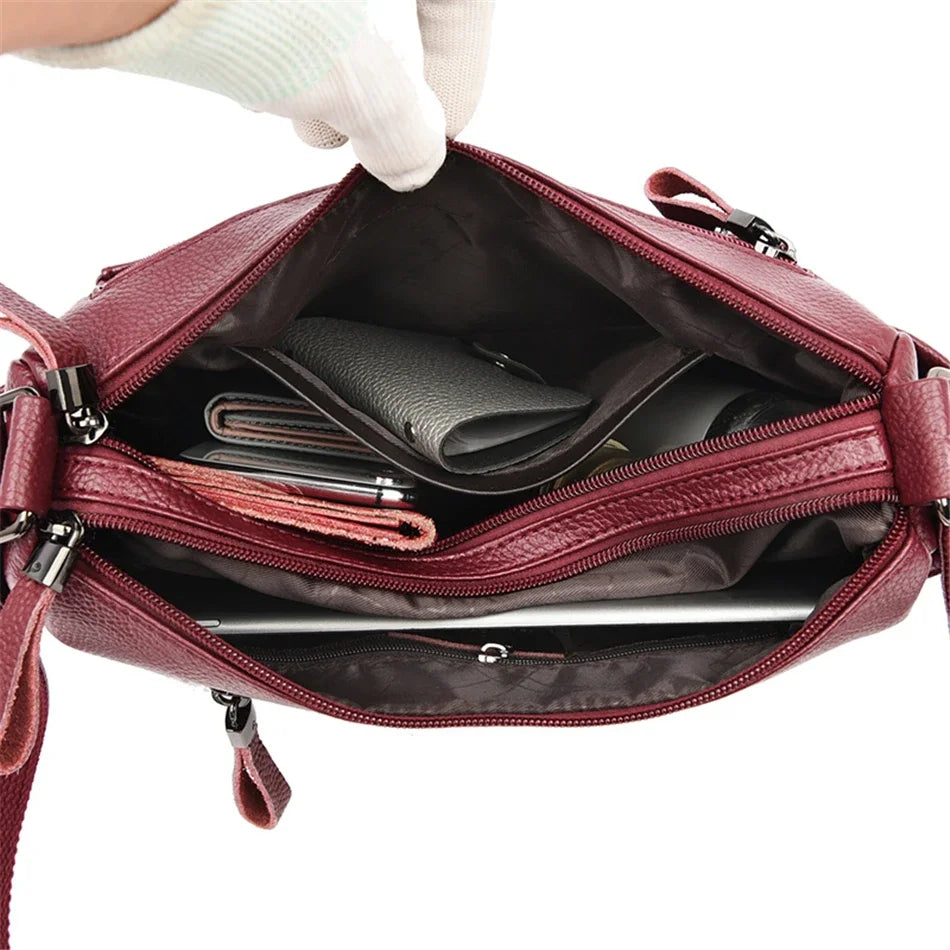 Women's Multi-Pocket Leather Crossbody Bag